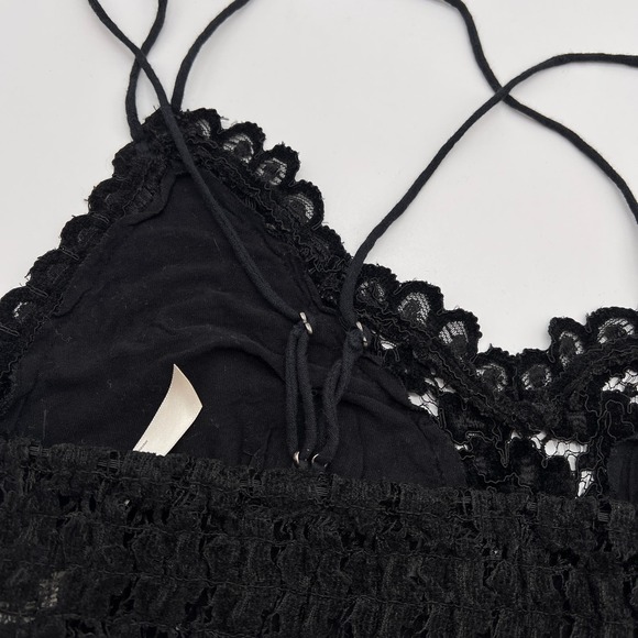 FREE PEOPLE ONE Celine Lace Bralette Womens Small Black Strappy Flocked Velvet - Picture 9 of 15